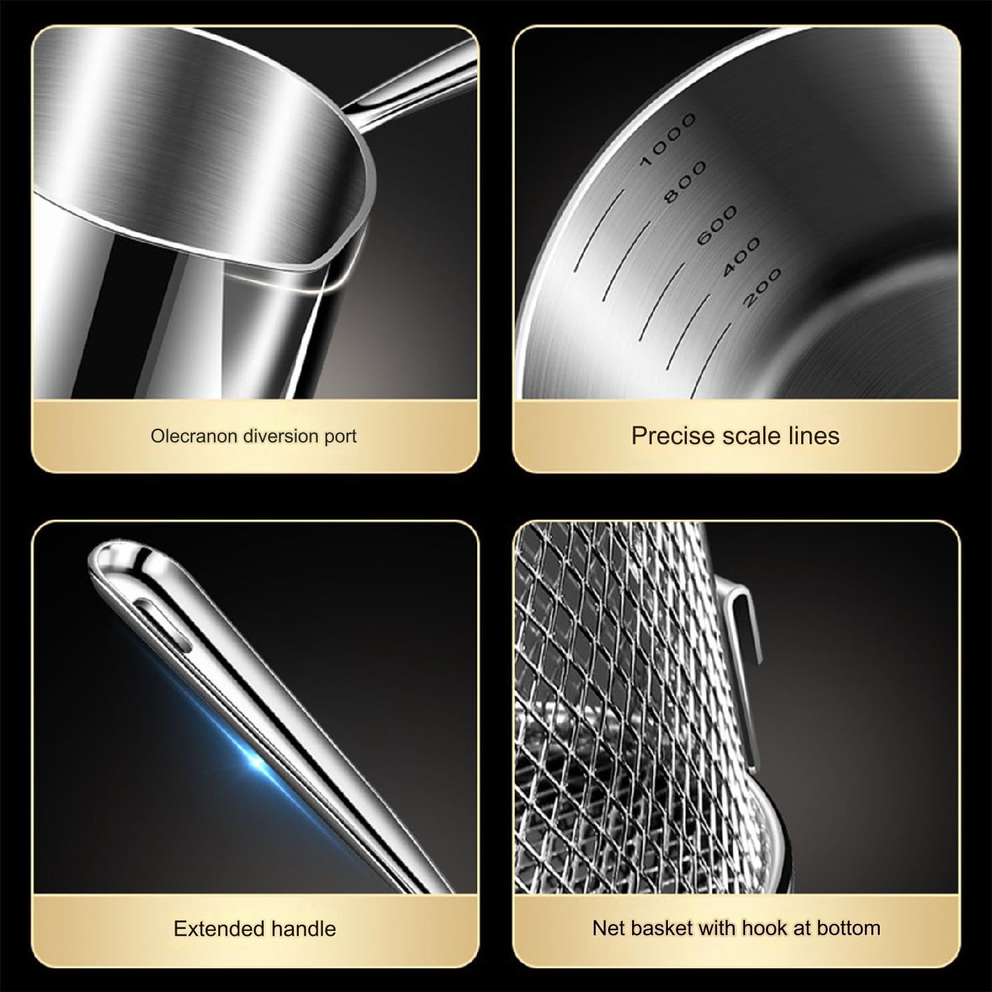 RENJJPBO Fryer, uncoated Design, Healthy Cooking, 304 Stainless Steel Fryer, Frying and Cooking Soup! Suitable for Families