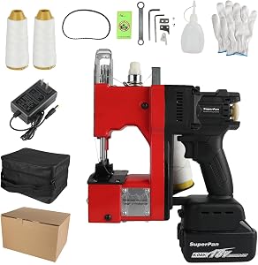 High Speed Industrial Bag Sewing Machine, Portable Closer Stitcher for Sacks, Woven & Kraft Paper, Heavy Duty Sealing Closing Stitching Equipment – Red