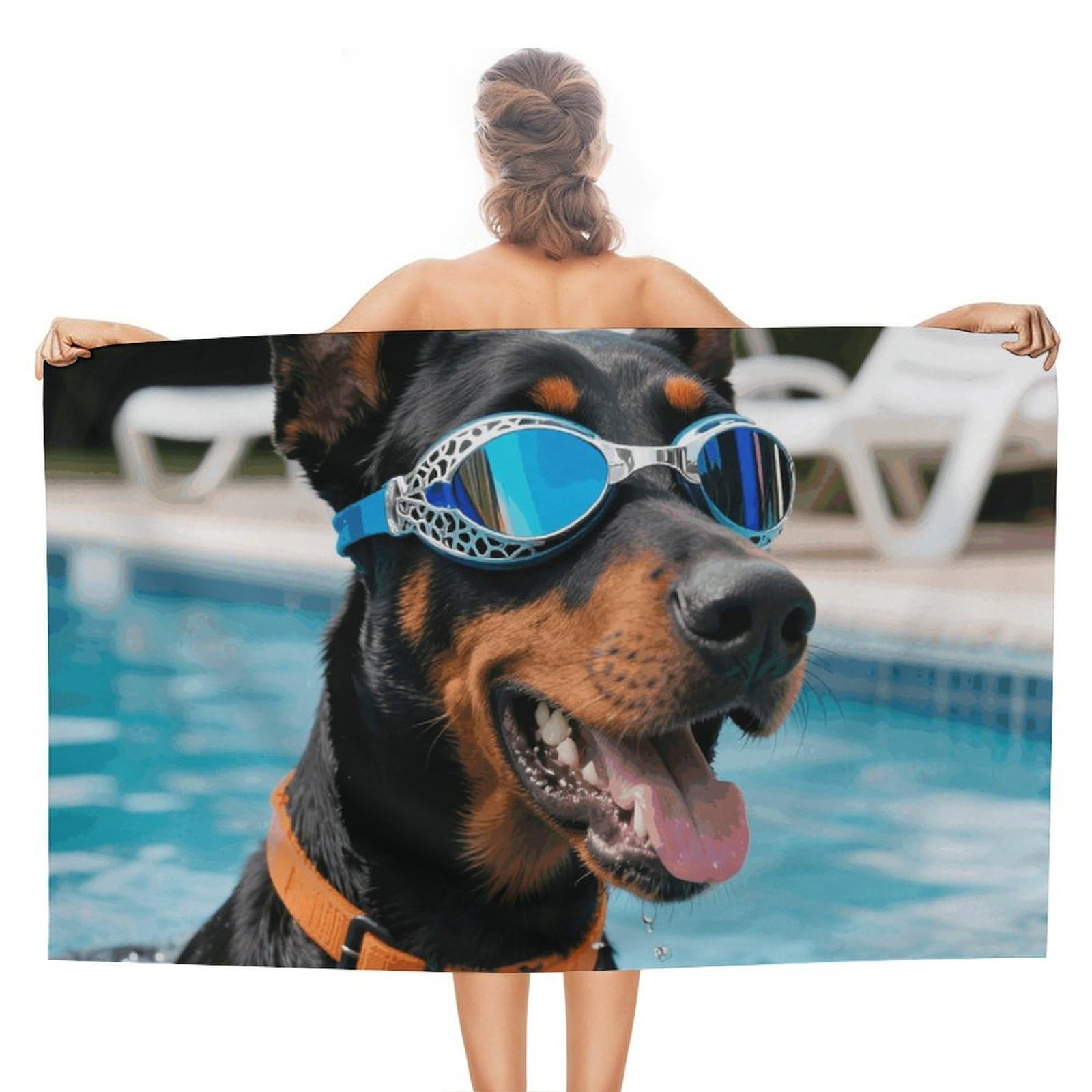 asbwuo Doberman in Pool Beach Towels Extra Large Quick Dry Absorbent
