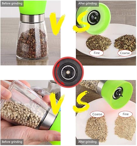Miniatura 2 de Hofumix - Molinillo de pimienta, salero, pimienta, especias, maíz, acero inoxidable, botella de condimento manual, de cerámica, ajustable, 4 unidades