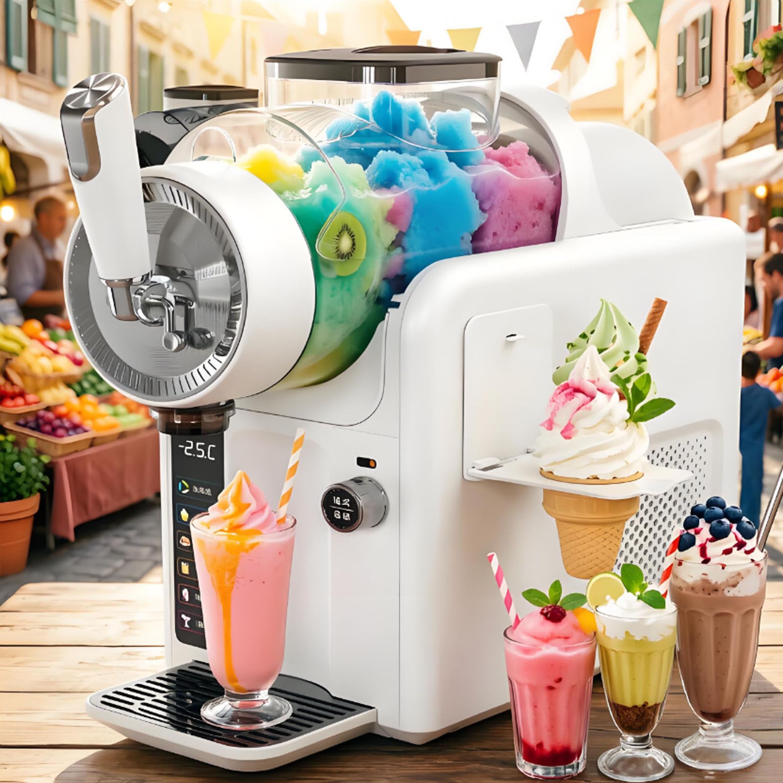 smafoseedding Slushie Maker Machine 185w,No Ice,5 Preset Slushy Machine For Granita & Slush,2L Soft Serve Ice Cream Maker W/ 360° Mixing, Self-Clean Barrel, 8-10 Servings In 15 Mins Commercial White