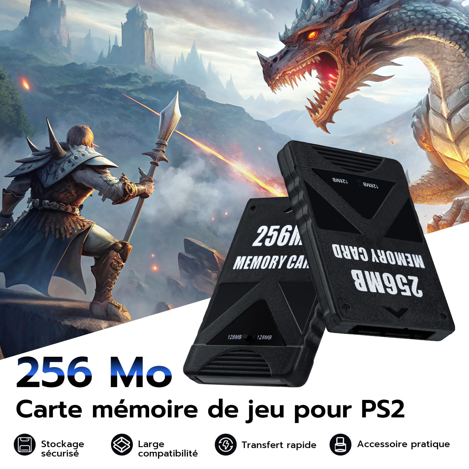 Wigearss Carte Mémoire PS2 256MB, Carte de Sauvegarde PlayStation 2 Haute Vitesse