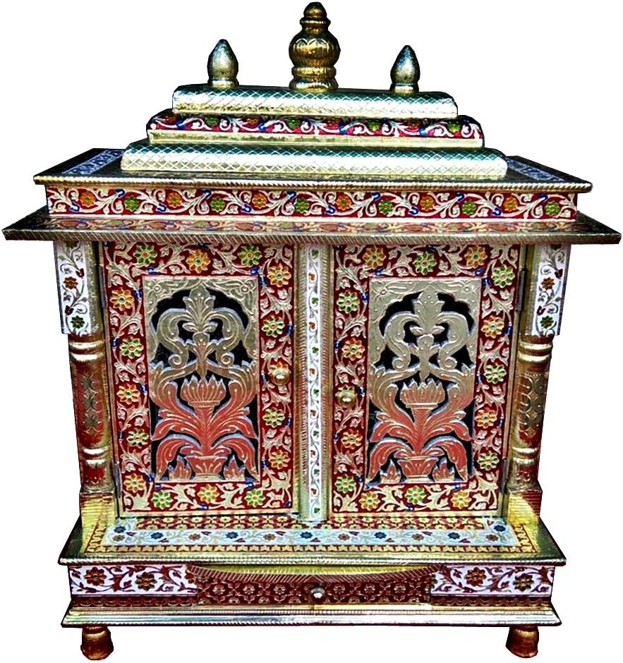 Favors Beautiful Meenakari Multicolor Home Puja Mandir Hindu Temple Mandapam Altar with Door