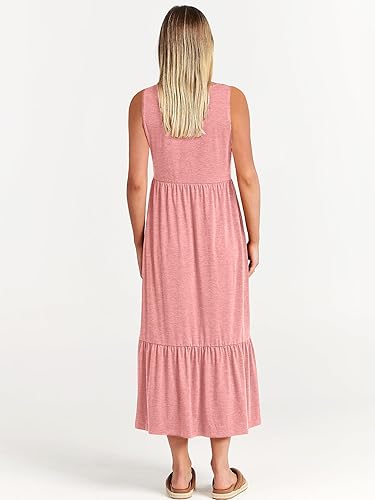 Miniatura 4 de ANRABESS Vestido de verano para mujer, casual, sin mangas, cuello redondo, acampanado, con escalonado, maxi vestido largo de playa, trajes