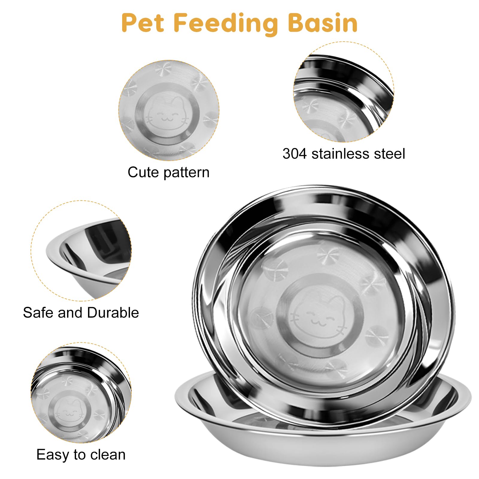 6 Pezzi Ciotole in Acciaio Inox per Gatto Antiscivolo Anti Ingozzamento Lavabile in Lavastoviglie