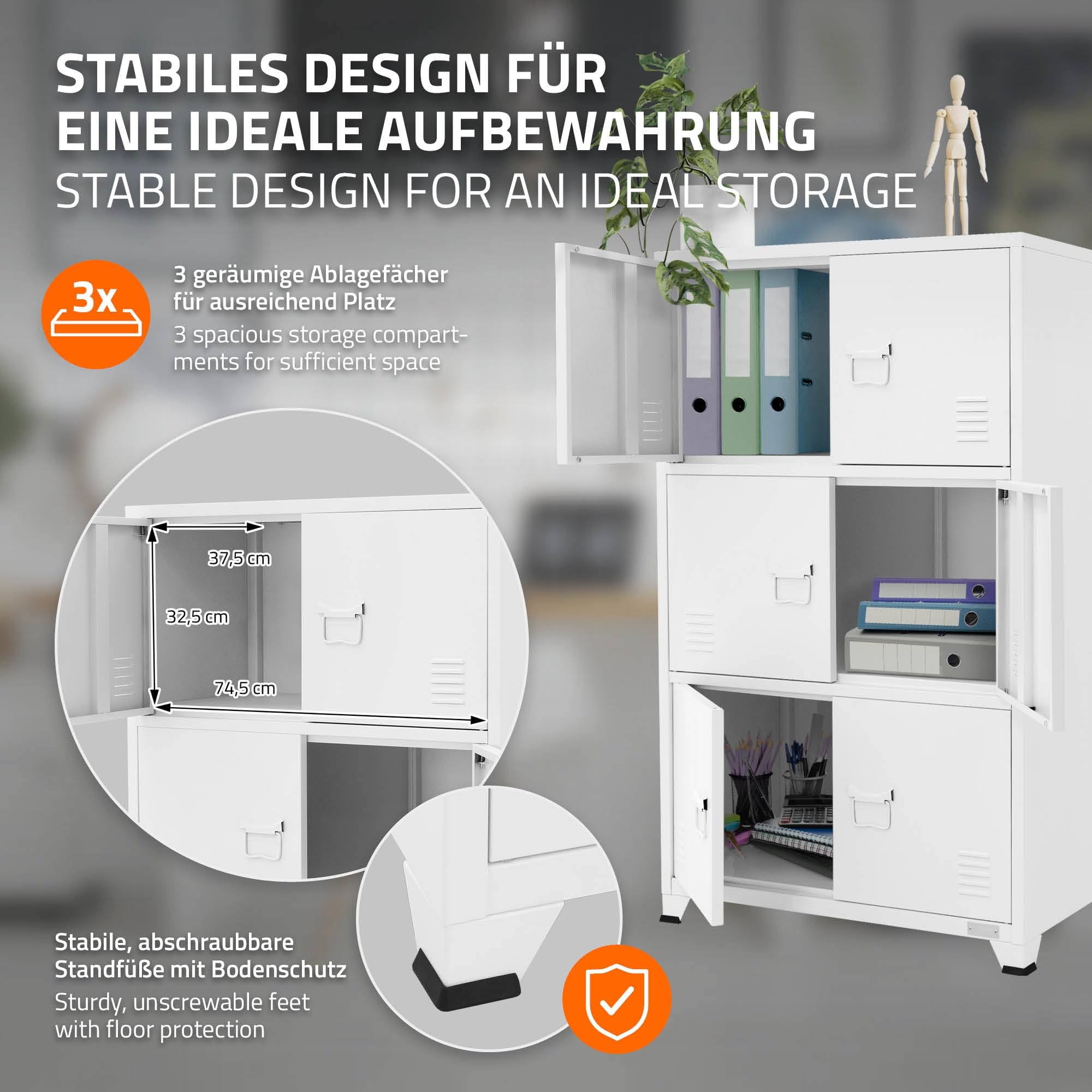 ML-Design Archivador de Oficina 75x40x120,5 cm Acero Blanco Armario Independiente con 4 Patas Mesita Auxiliar Metálica con 6 Puertas y 3 Compartimentos Mueble para Almacenamiento Archivo de Documentos