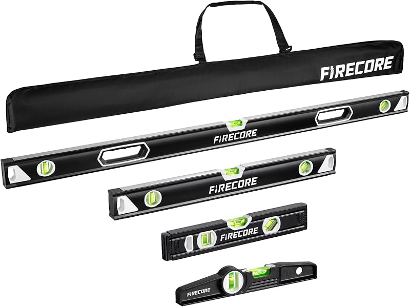 4-Piece Shockproof Spirit Level Set with Enhanced Magnetic Hold | 48" 24" 12" 10" Aluminum Box Leveler Tool with 45/90/180 Shock-Resistant Bubble Vial, Construction Levels for Picture Hanging