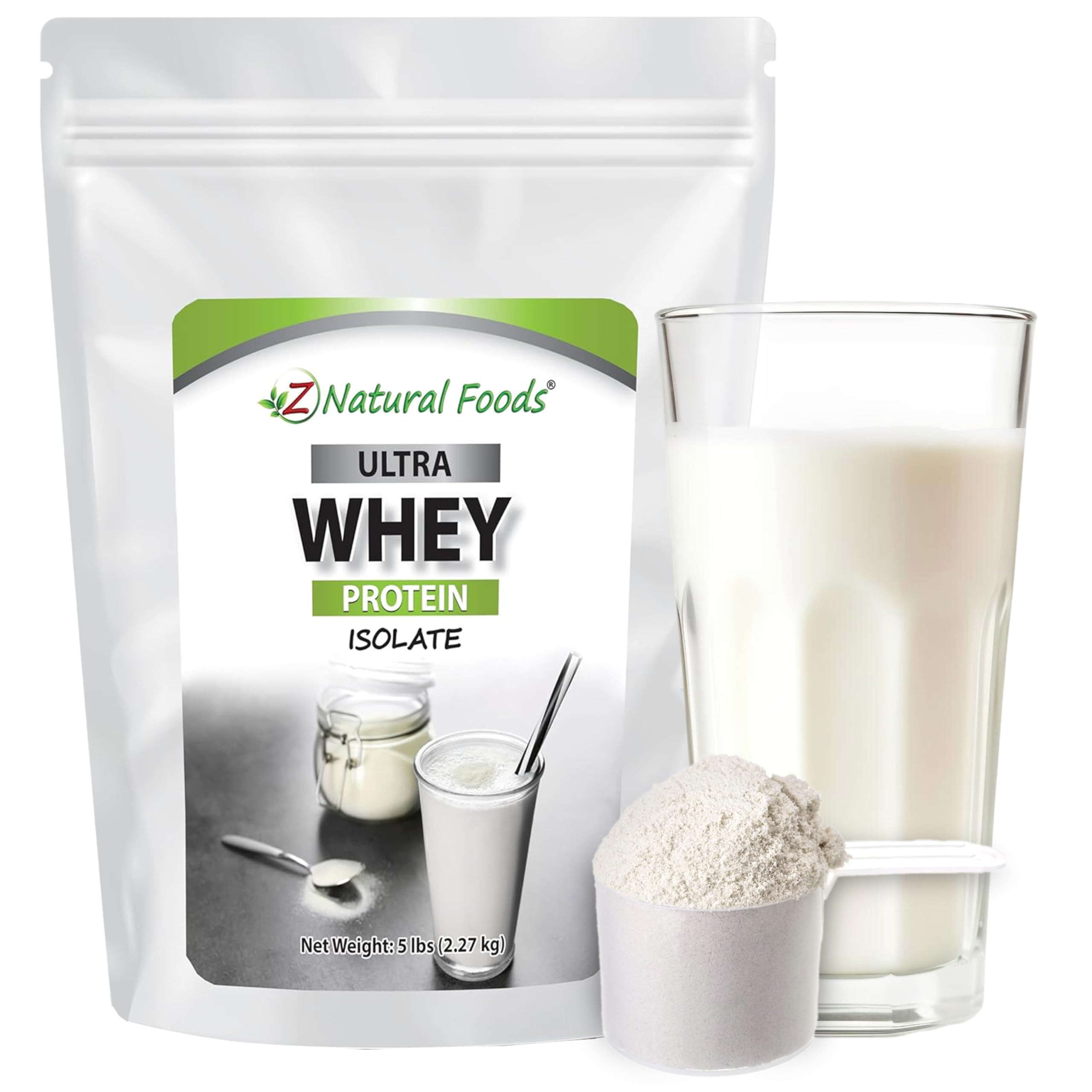 Z Natural Foods Ultra Whey Protein Isolate Powder - Pure, Unflavored, Unsweetened Whey Protein Powder - Flavorless Whey Isolate with Vital Proteins for Fitness, Sports Nutrition, Immune Support, 5 lb