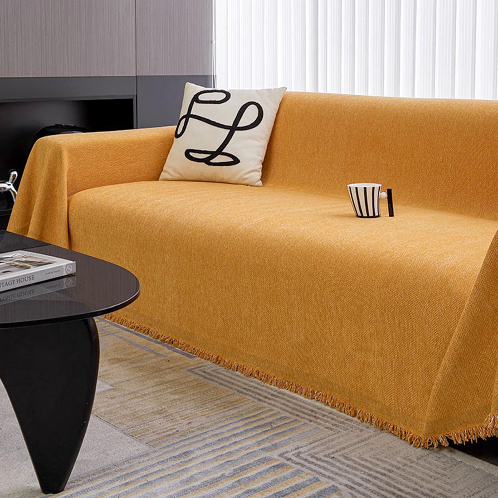 Housse de canapé sectionnelle 3 places jaune 180x260 cm