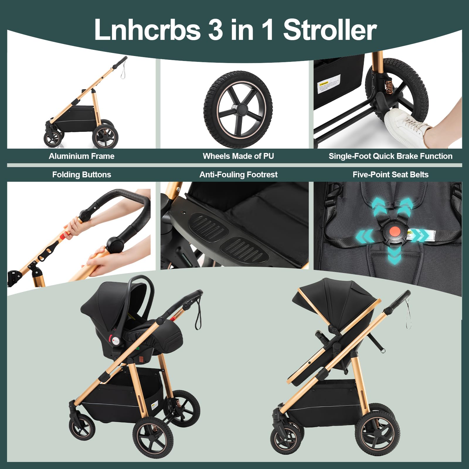 Passeggino 3 in 1,Passeggino Fronte Mamma da Viaggio con Manico Regolabile,Passeggini e Carrozzine Convertibili, Per 22 kg, 0-4 Anni(Beige)