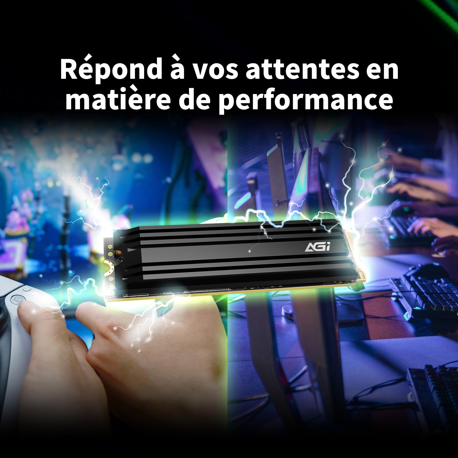 AGI AI828 1 to M.2 NVMe PCIe 4.0 SSD Interne avec Dissipateur Thermique