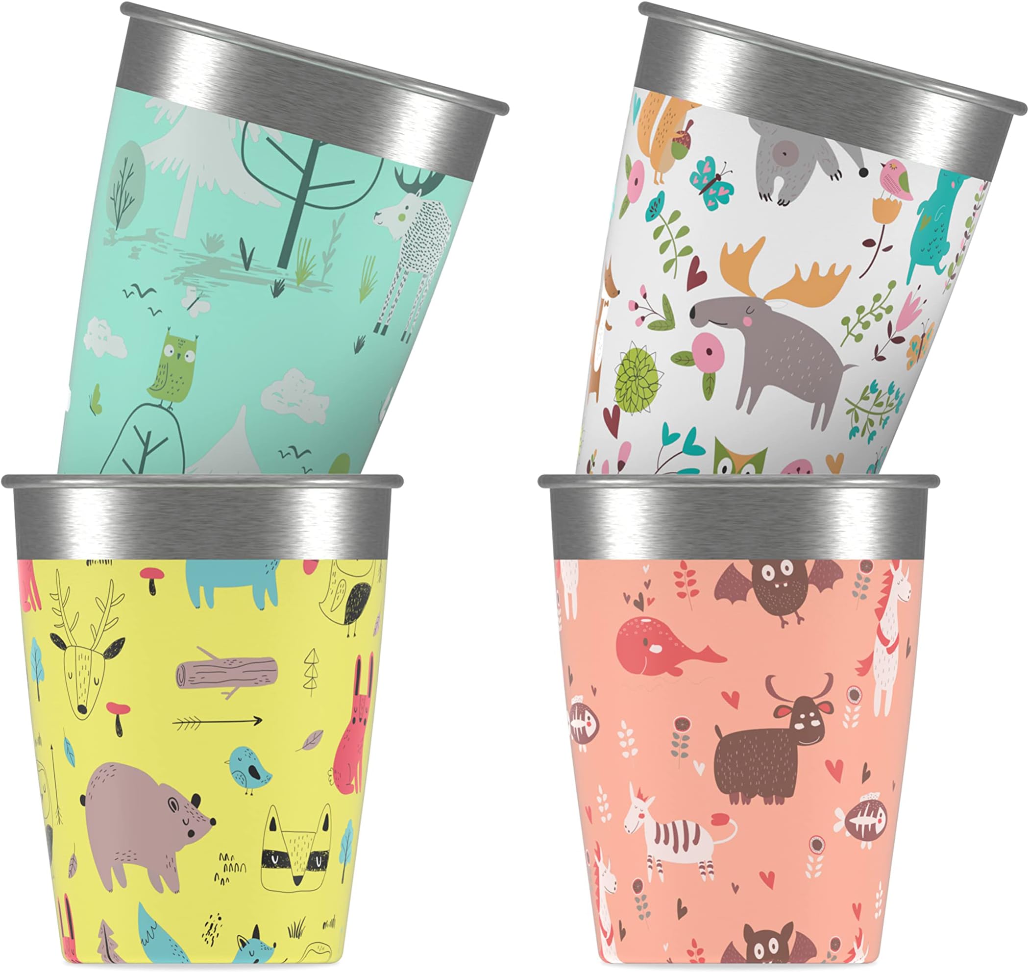 SIGG Children's Stainless Steel Cup Set (4 x 0.35 L), Drinking Cups for Kids in 4 Colorful Designs for Boys and Girls, Practical Childrens Cups for at Home and on the Go