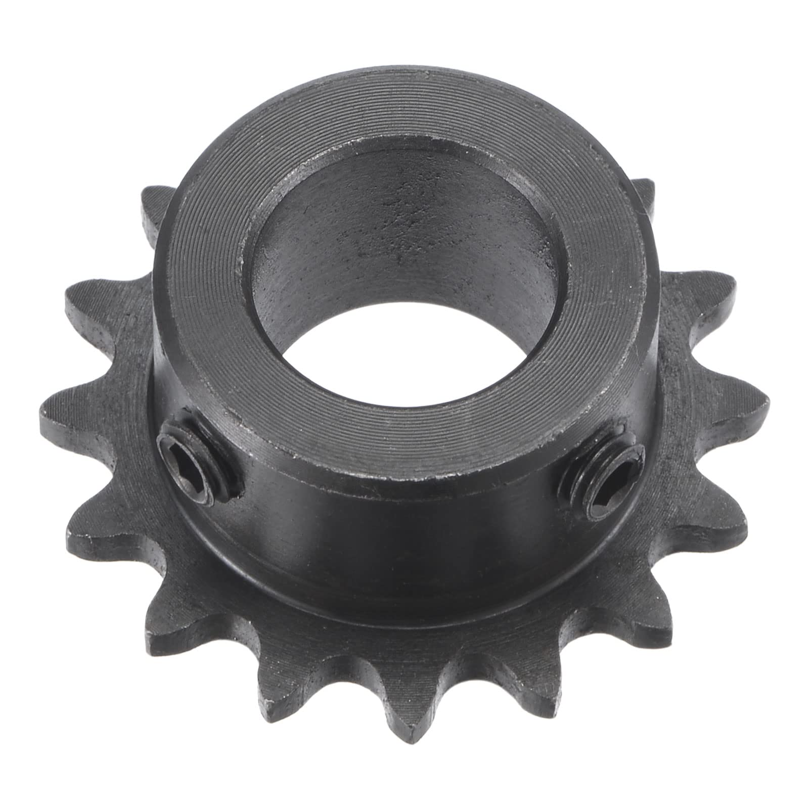 uxcell 16 Tooth Roller Sprocket B Type, #25 Chain, Single Strand 1/4" Pitch, 15mm Bore Black Oxide C45 Carbon Steel with Set Screws for ISO 04C