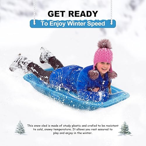 Miniatura 20 de AGPTEK Trineo de nieve duradero de 35/47 pulgadas para niños, niñas y adultos, con asas integradas y cuerda de tracción