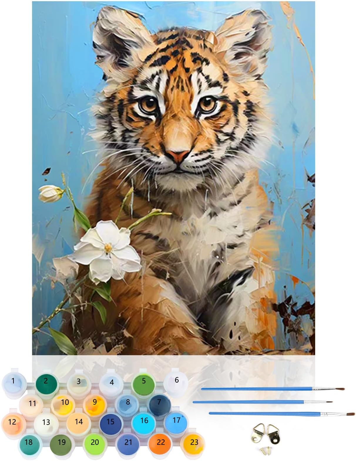 CEOVR Painting by Numbers for Adults,Tiger Canvas Oil Painting Kit Complete,Animal DIY Paint by Numbers for Adults Beginners,40x50 cm Frameless Flowers Paint by Numbers