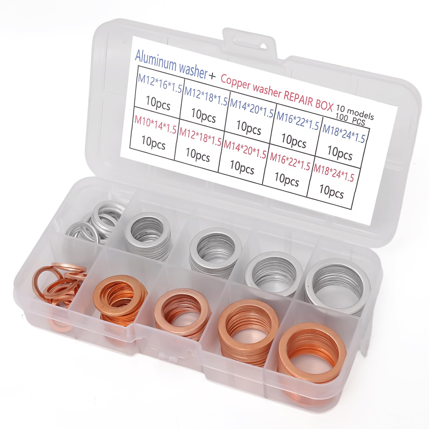 100PCS / Box Oil Drain Metal Flat Washer Sealing Screw Gasket Oil Pipe Copper Aluminum Washers Automotive Fastener Accessories M10/ M12/ M14/ M16/ M18