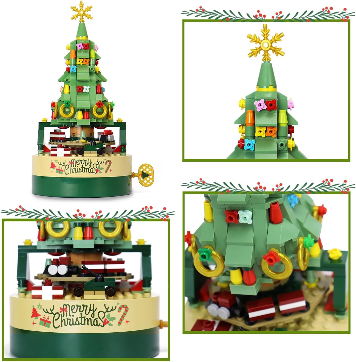 Christmas Tree Building Blocks Set for Kids - DIY Christmas Music Box,Christmas Building Blocks Music Box with Led Lighting, for Boys and Girls