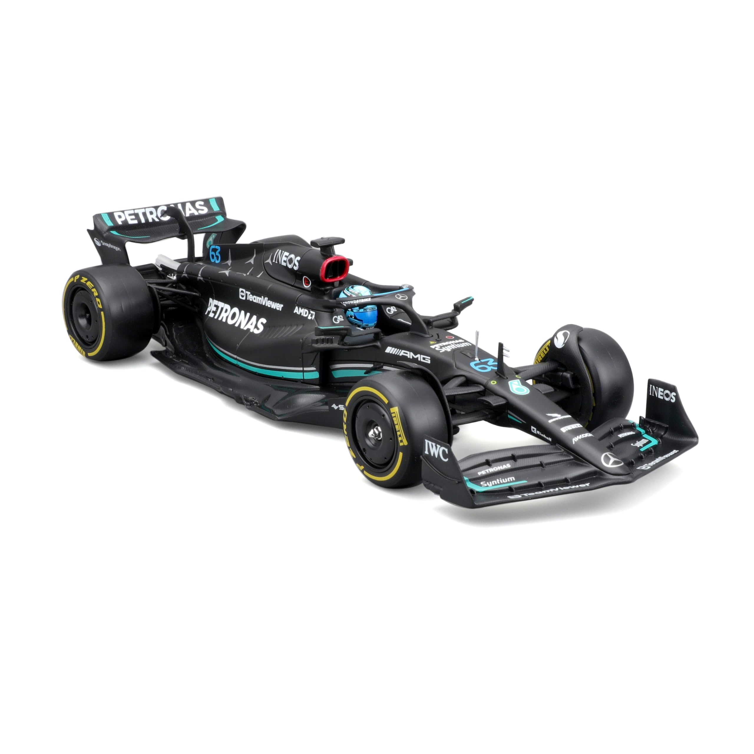 Bburago - 1/24 Racing - 2023 Mercedes-AMG F1 W14 E-Performance - con Casco #Russell - Novedad 2024: Una réplica precisa para Los Fans de Las Carreras, capturando el espíritu de la competición