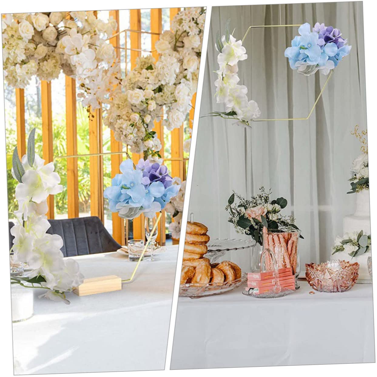Sechseckige Metallkränze mit Holzsockel für Hochzeit | Gold, Selbstgemacht Bastelbedarf für Zuhause, 10 Stück im Paket, Passend für Dekorative Arrangements