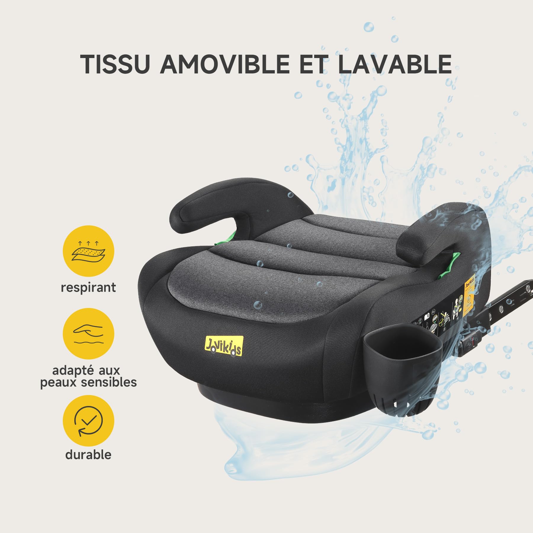 Jovikids Rehausseur Isofix I-Size 125-150cm (Groupe 2/3, Environ 6-12 Ans, 15-36 Kg), Siège Auto pour Enfant, ECE R129, Brun