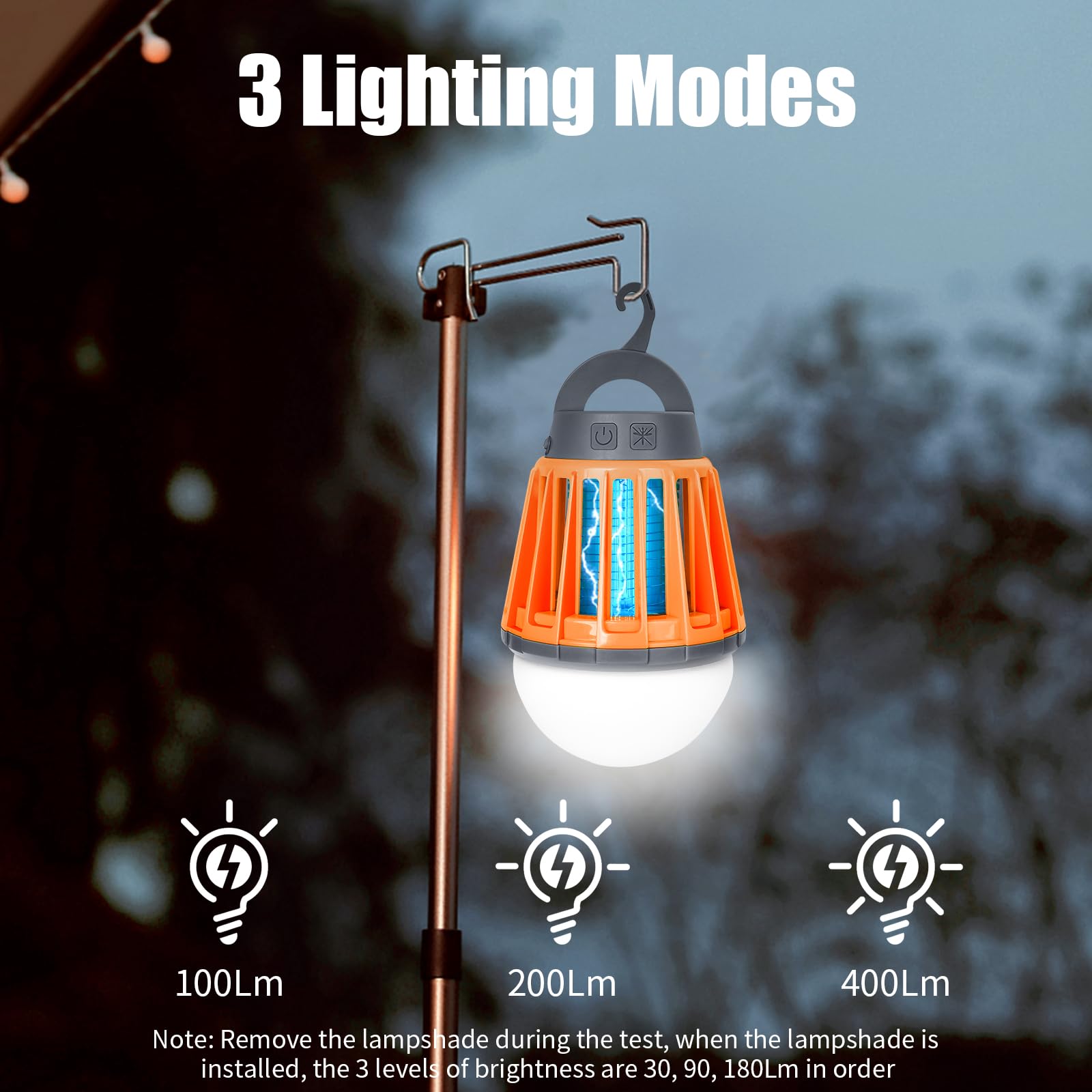 Lampada elettrica antizanzare da campeggio all'aperto, portatile, nera