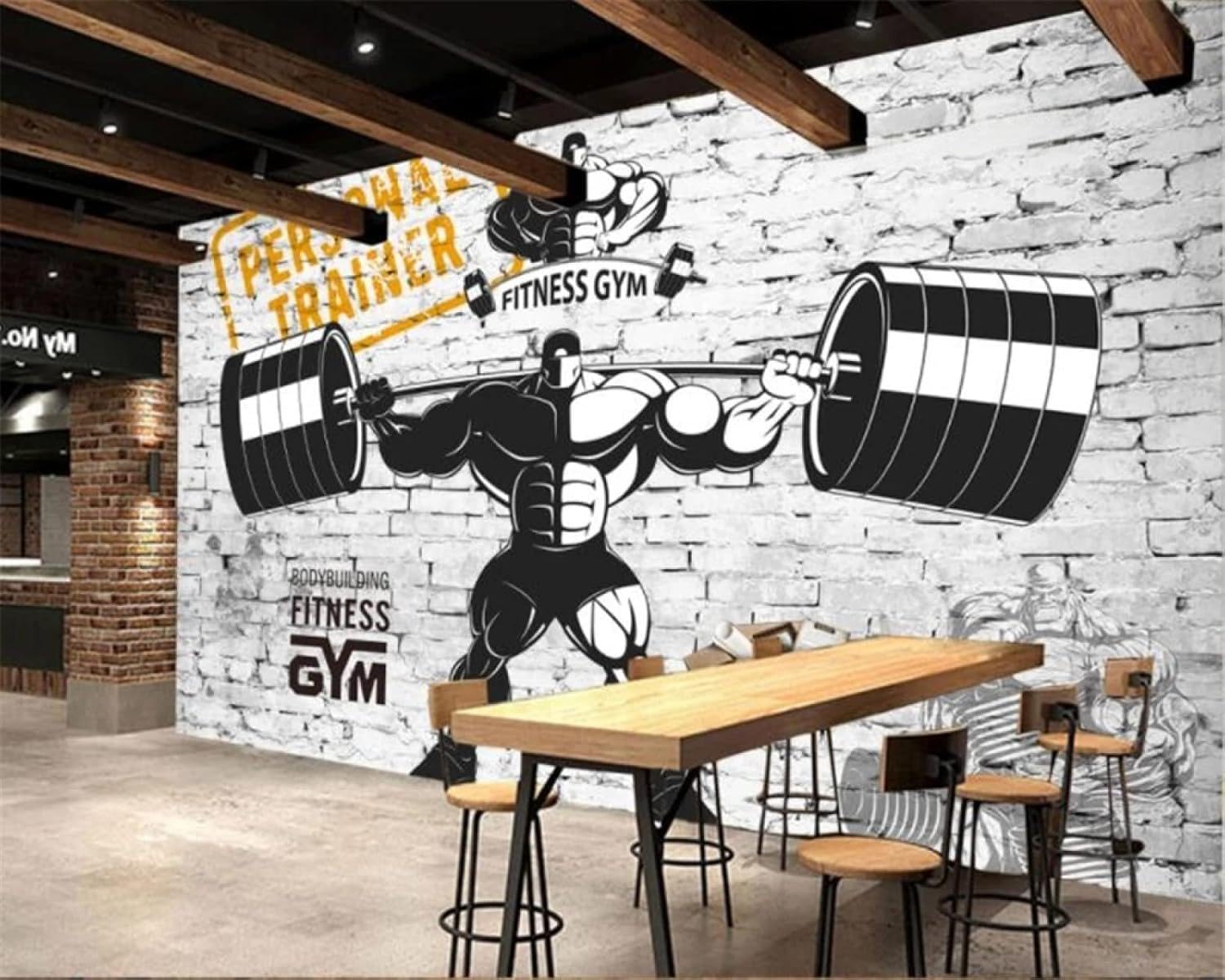 Papel Tapiz 3D Para Decoración De Gimnasio, Mural De Fondo De Levantamiento De Pesas Para Deportes Retro Nostálgico Pared Pintado Papel Tapiz 3D Decoración Dormitorio Sala Sofá Mural-250cm×170cm