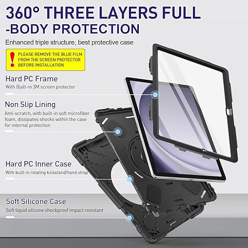 Miniatura 2 de SUPFIVES Funda para Samsung Galaxy Tab A9 Plus de 11 pulgadas 2023, silicona líquida resistente a prueba de golpes, con soporte giratorio de 360,