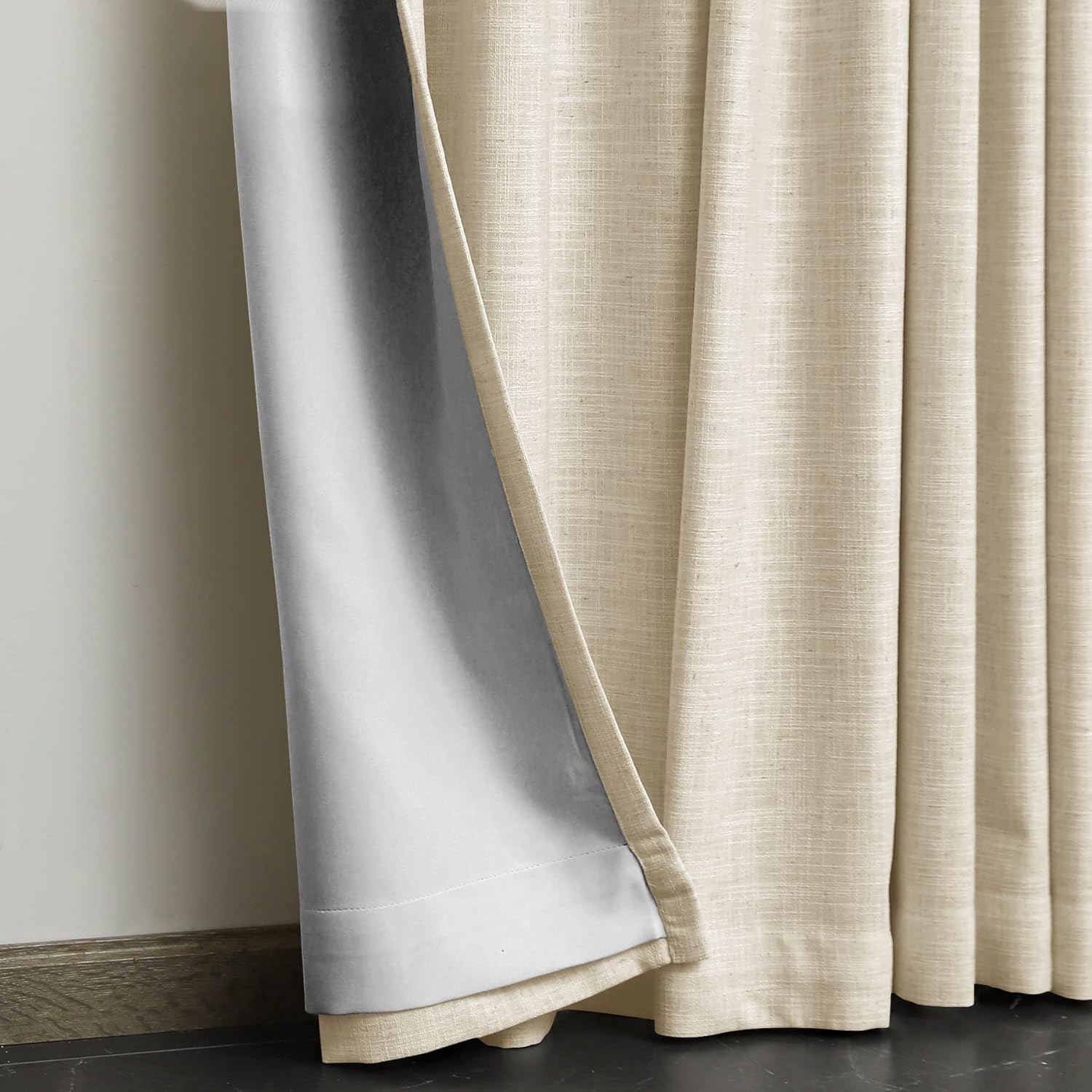 Fcosie Linen Textured Curtains Pinch Pleat Darkening Drapes with Blackout Lining, Linen Blended Panels Window Treatment Drapery for Bedroom Bathroom Living Room (2 Panels, 50" W X 96" L, Sand Beige)