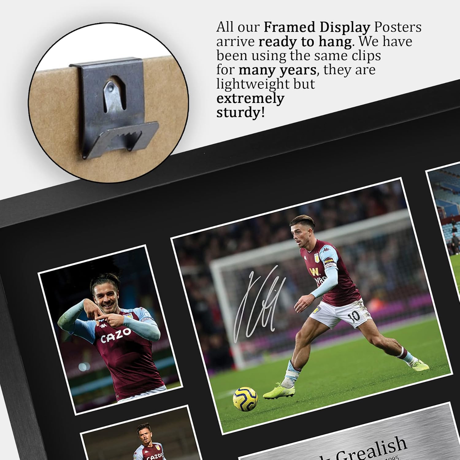 HWC Trading Jack Grealish Aston Villa 16 x 12 inch (A3) Printed Gifts Memorabilia Signed Autograph Photograph Display for Football Fans and Supporters - 16" x 12" Framed