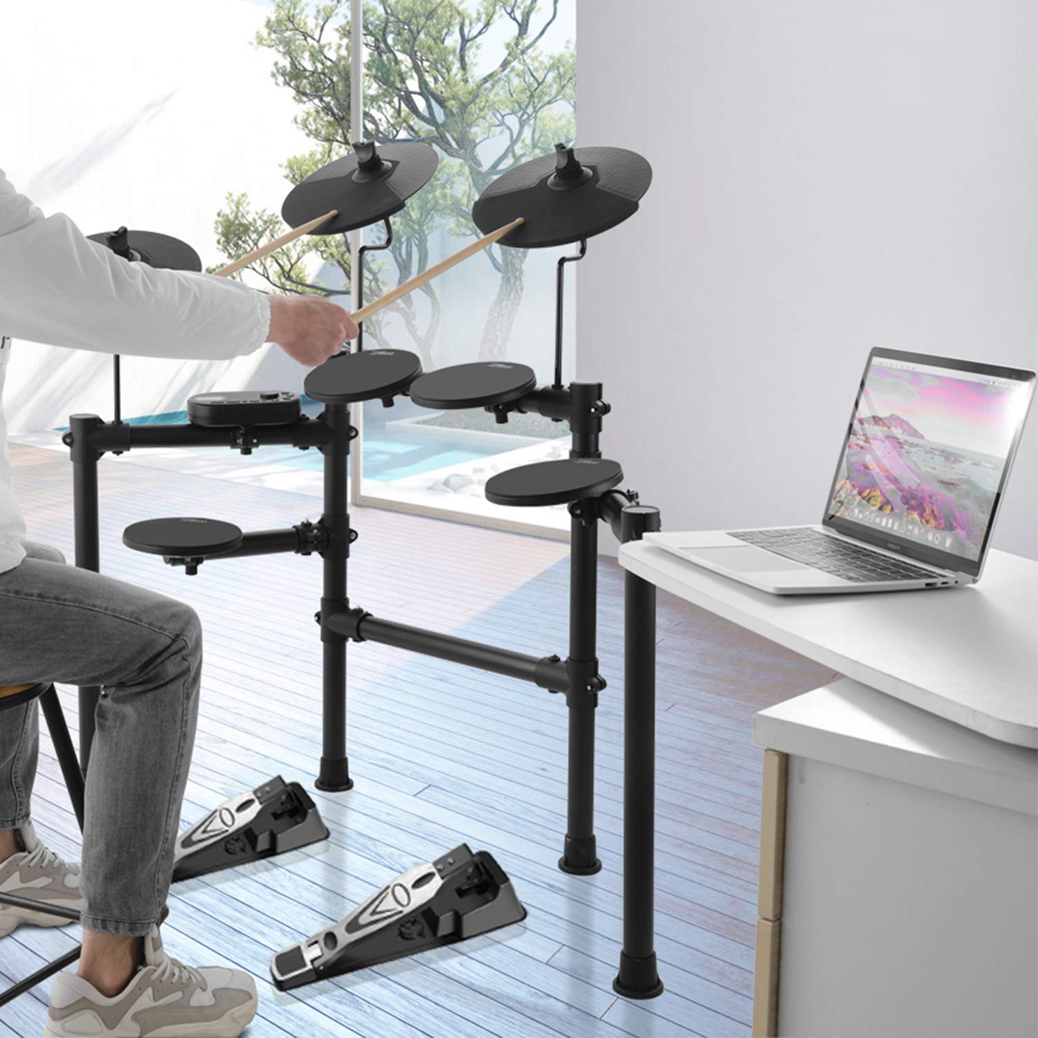 ZHRUNS Electric Drum Set Electronic Kit with 4 Drums 3 Cymbals,254