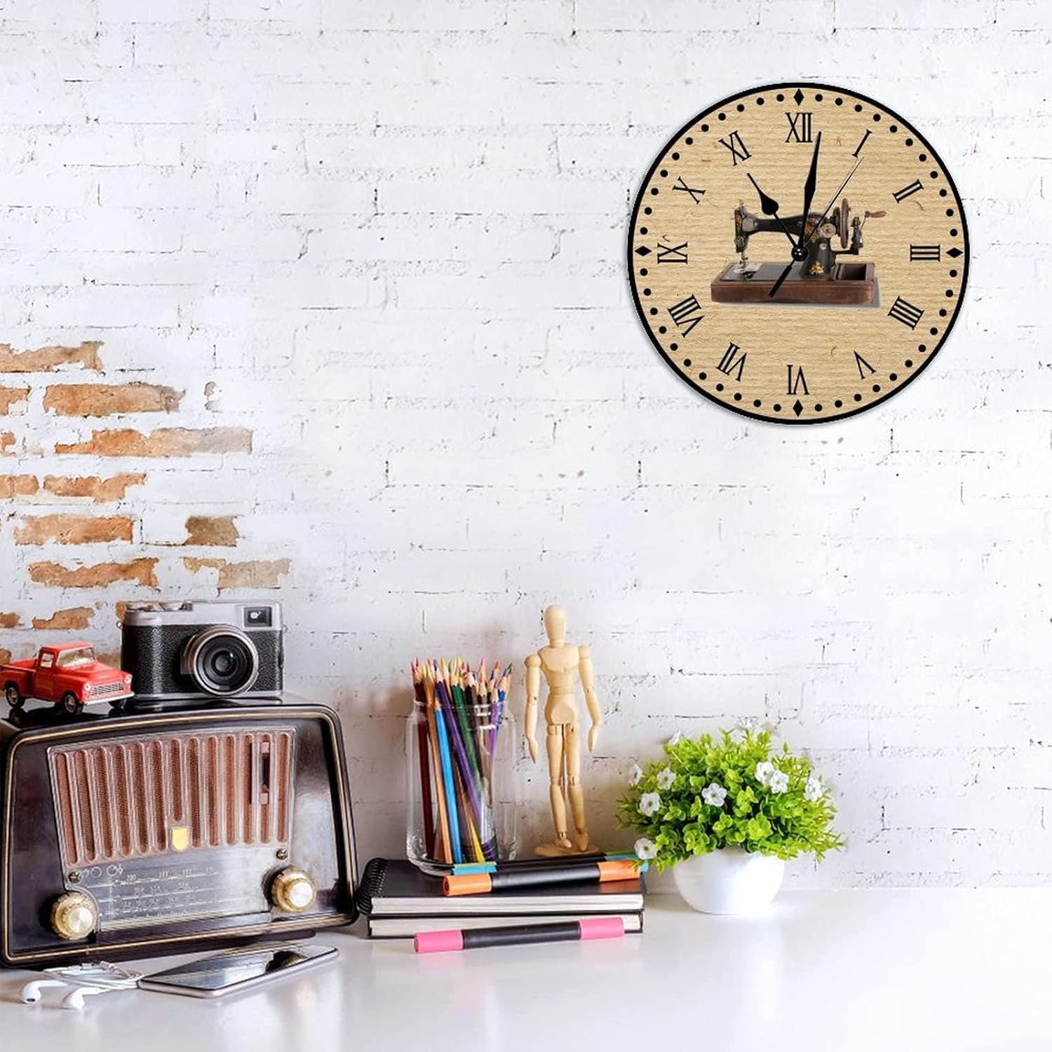 Sewing Machine Wood Wall Clock Unique Tailor Home Office Kitchen Living Room Wall Decor Sewing Gift for Man Woman Friend Tailor Clock