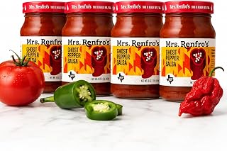Mrs. Renfro's Ghost Pepper Salsa, 16 oz Jars (Pack of 4) – Gluten Free Extra Hot Texas-Style Salsa with Ghost Peppers, Tomatoes & Jalapeños – Fiery Salsa for Tortilla Chips, Tacos, Nachos & Tex-Mex Recipes