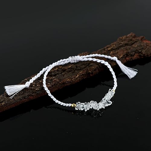Miniatura 3 de Natural Clear Quartz Chips Braided Bracelet, Energy Healing Crystals, Birthday, Gift for Her, Resizable Hand Braid Rope Thread Protection Bracelet