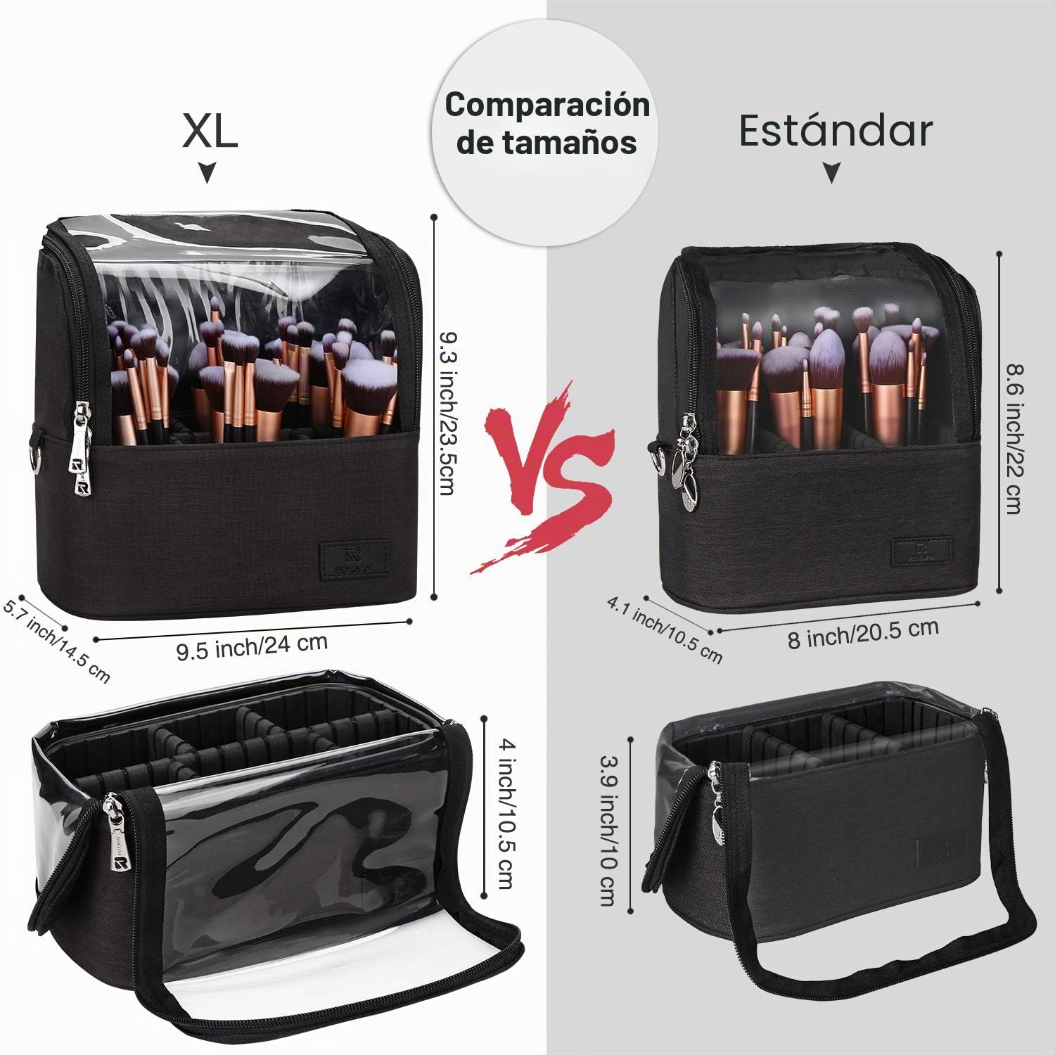 Relavel Estuche de cosméticos profesional organizador de brochas de maquillaje con soporte de correa de cinturón, bolsa de cosméticos multifuncional, bolsa de maquillaje para viajes, Black, L