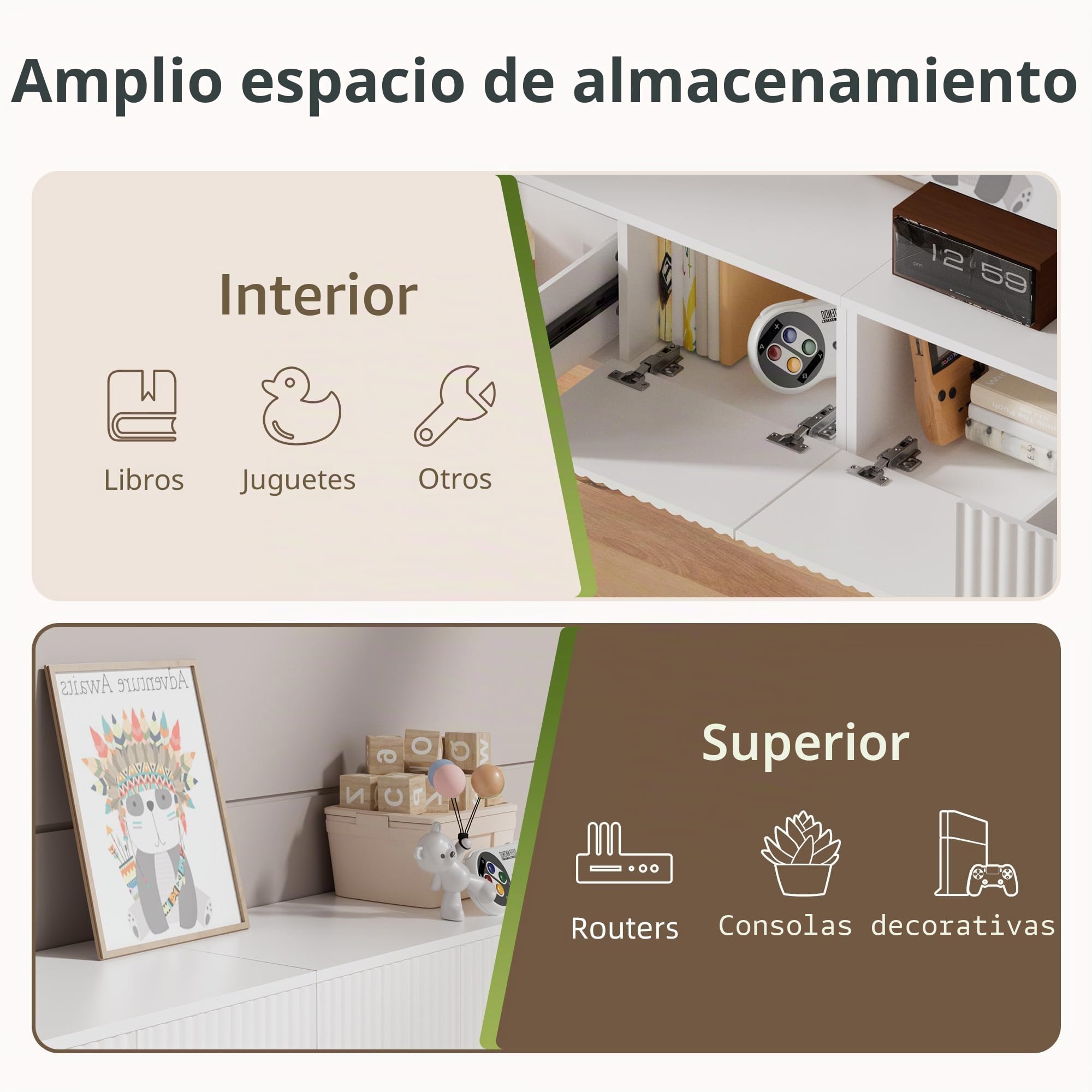 Mueble de TV Flotante con Luz LED - Mueble de TV Montado en Pared de 140CM con Almacenamiento Mejorado y Bordes Redondeados, Consola Multimedia de TV Moderna para Televisores 43-55 Pulgadas