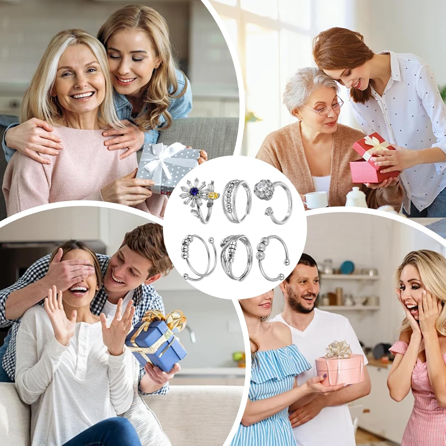 Anti Anxiety Fidget Ring for Women, 6 Pcs Open Adjustable Fidget Rings Anti Anxiety Ring Flower Bee Bead Rings Cute Relief Items Gift - Image 7