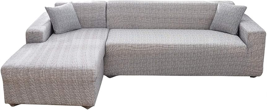 Sectional Sofa Cover L Shape Couch Slipcover 2 Pcs Stretch Polyester Fabric Modern L-Shaped Corner Sofa Furniture Protector for Living Room Kids Pets White Black