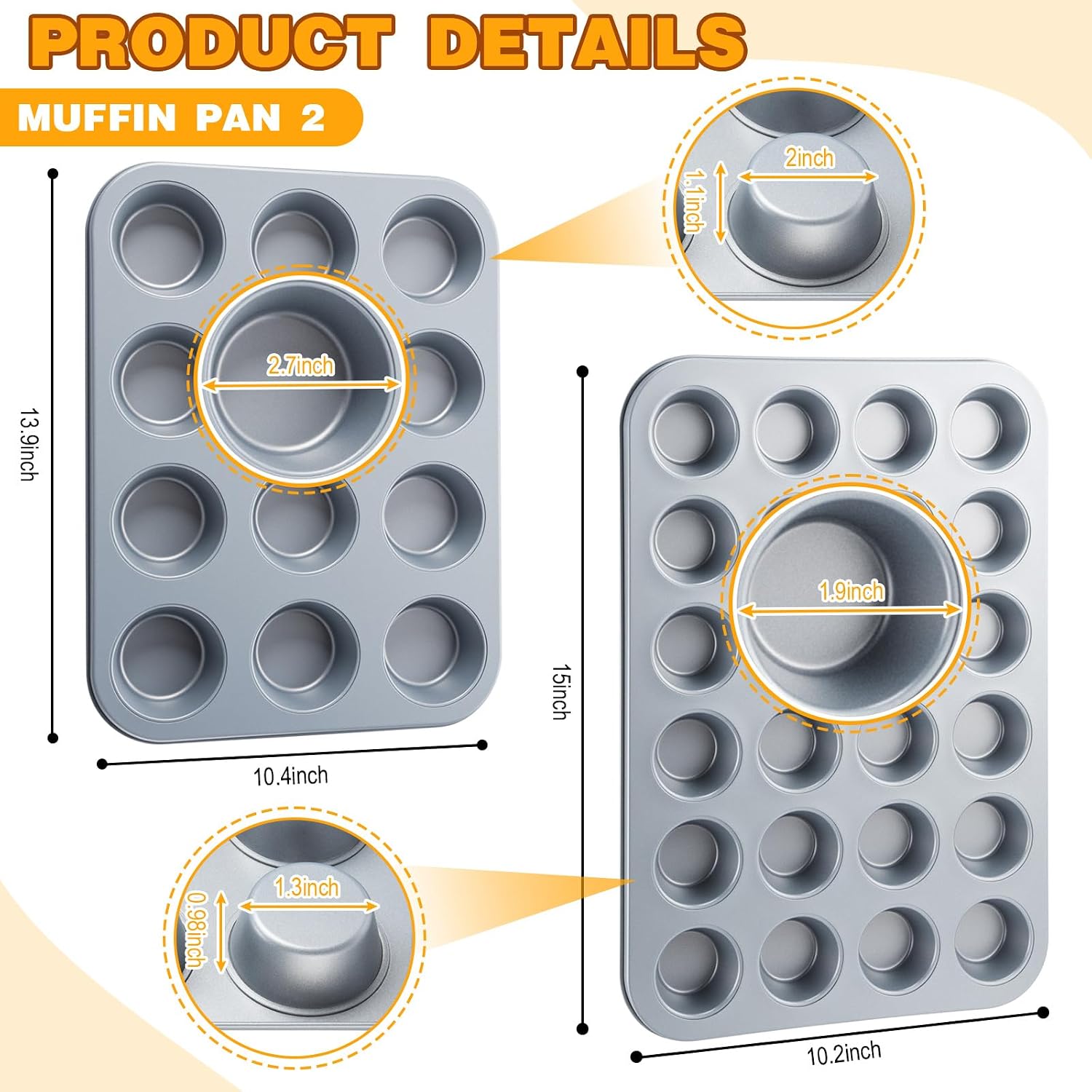 2 Set Mini Muffin Pans Carbon Steel Nonstick Bakeware for Oven Mini Cake Tart Quiche (12-cup&24-cup)