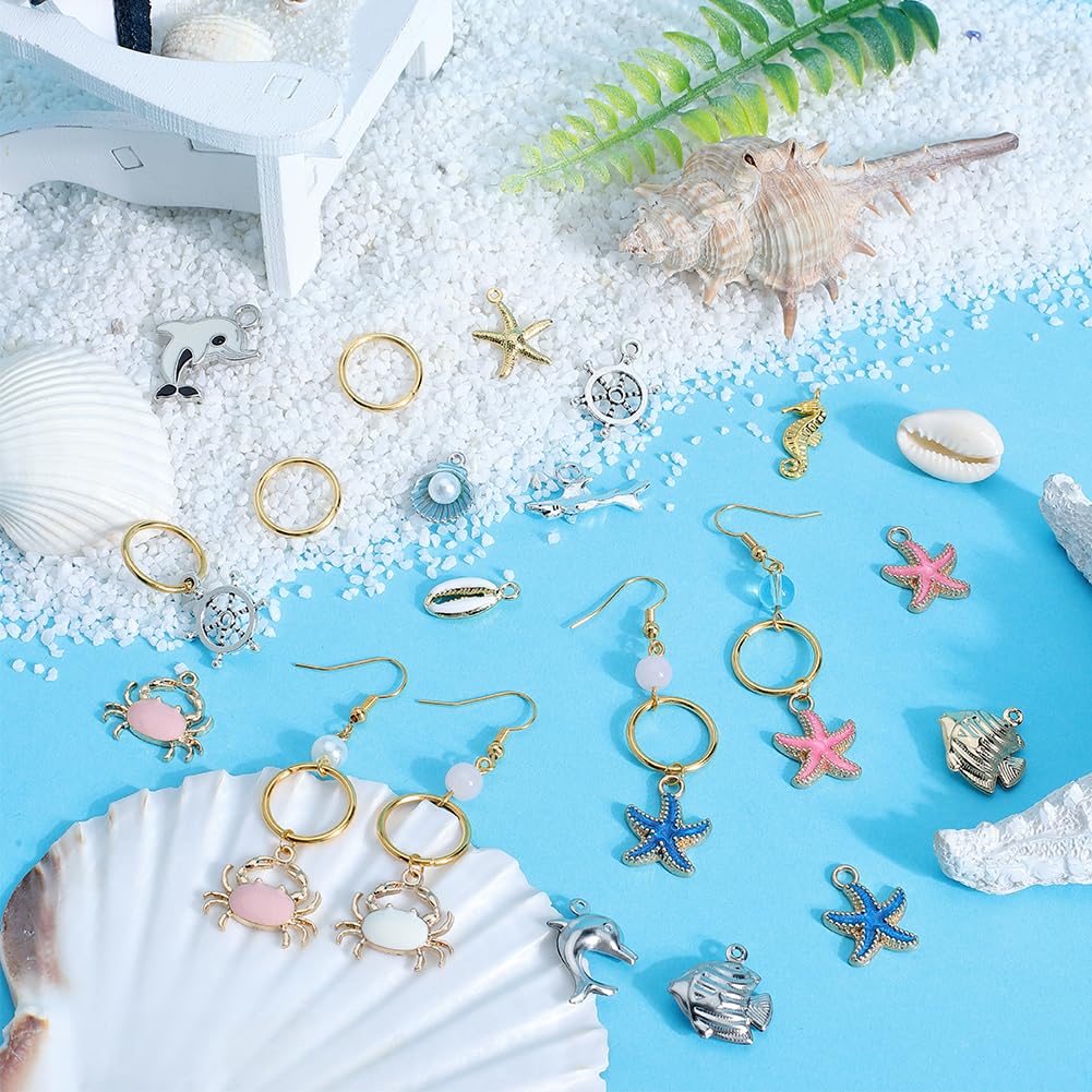 SUNNYCLUE 1 Box 30Pcs 15 Styles Ocean Charms Sea Life Charms Bulk Marine Animal Starfish Seashell Dolphin Crab Summer Charm for DIY Jewellery Making - Image 4
