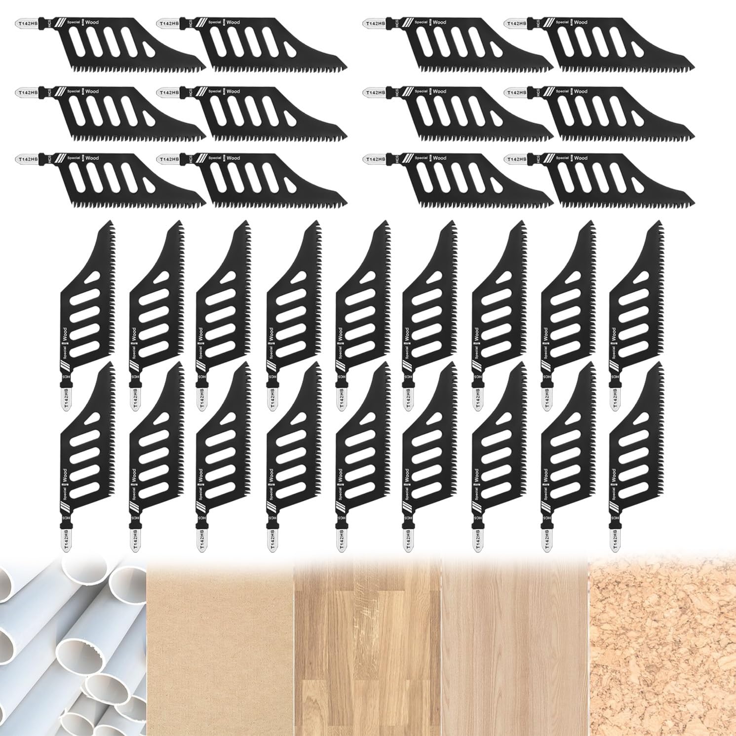 T142HB Shank Jigsaw Blades Wood, High Carbon Steel T-Shank Blades for Plywood Cork Fiberboard Most Standard Jigsaw Models 30Pcs