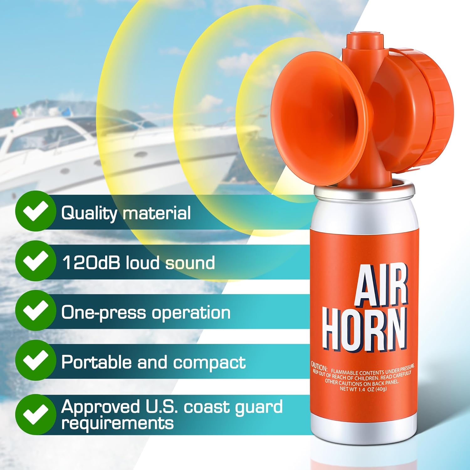 Air Horn 1.4oz, 122dB Loud Air Horns for Safety, Heard Up to 1/2 Mile Away, Small Boat Marine Horn Can, Meet US Coast Guard, Emergency Use for Marine Boating