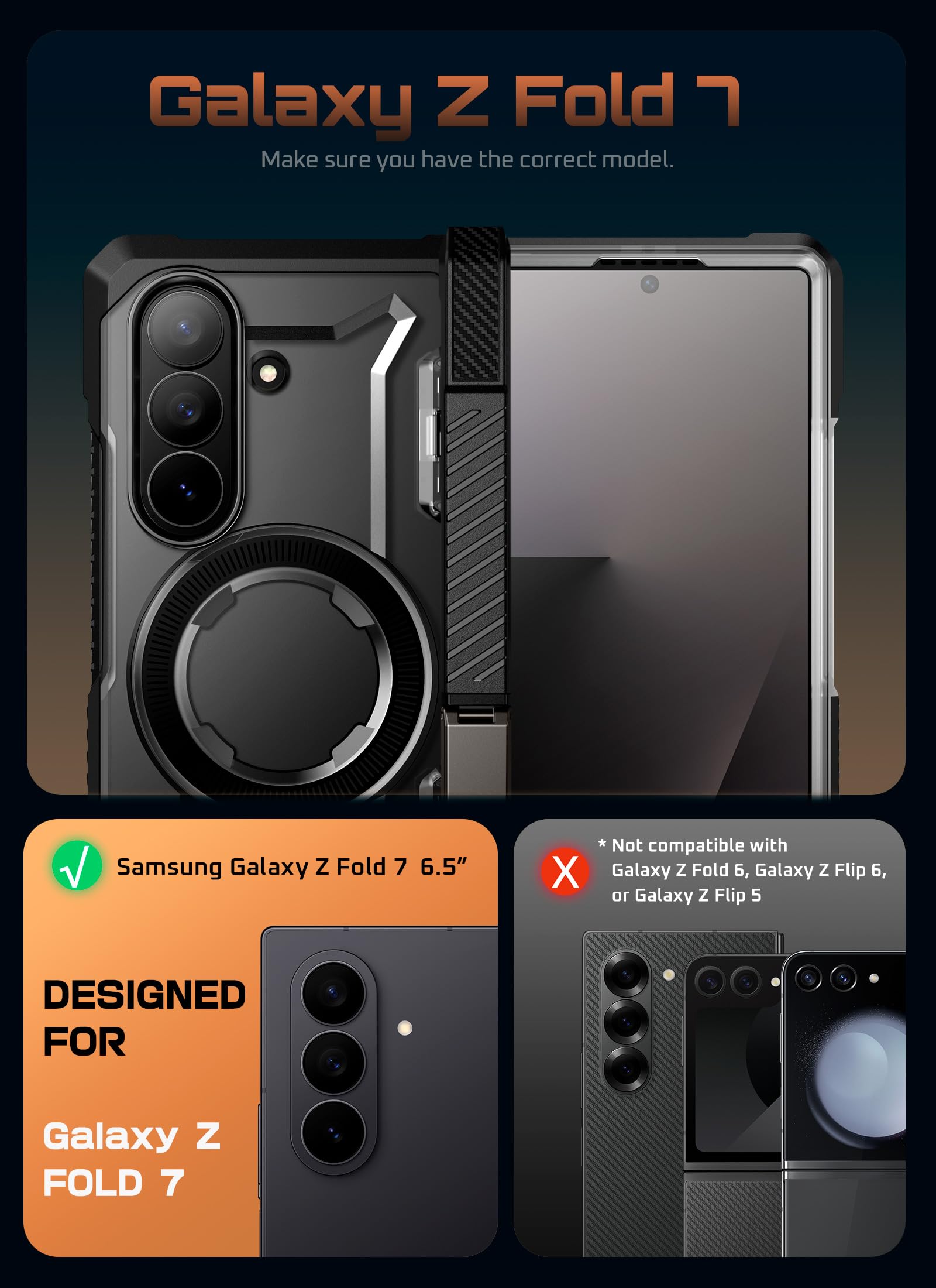 SUPCASE Funda para Samsung Galaxy ZFold 7 [UBGrip] con Soporte para Bocina y Protector Pantalla de Vidrio Templado Integrado [Protección de Bisagras] MagSafe Compatible Case (Negro)