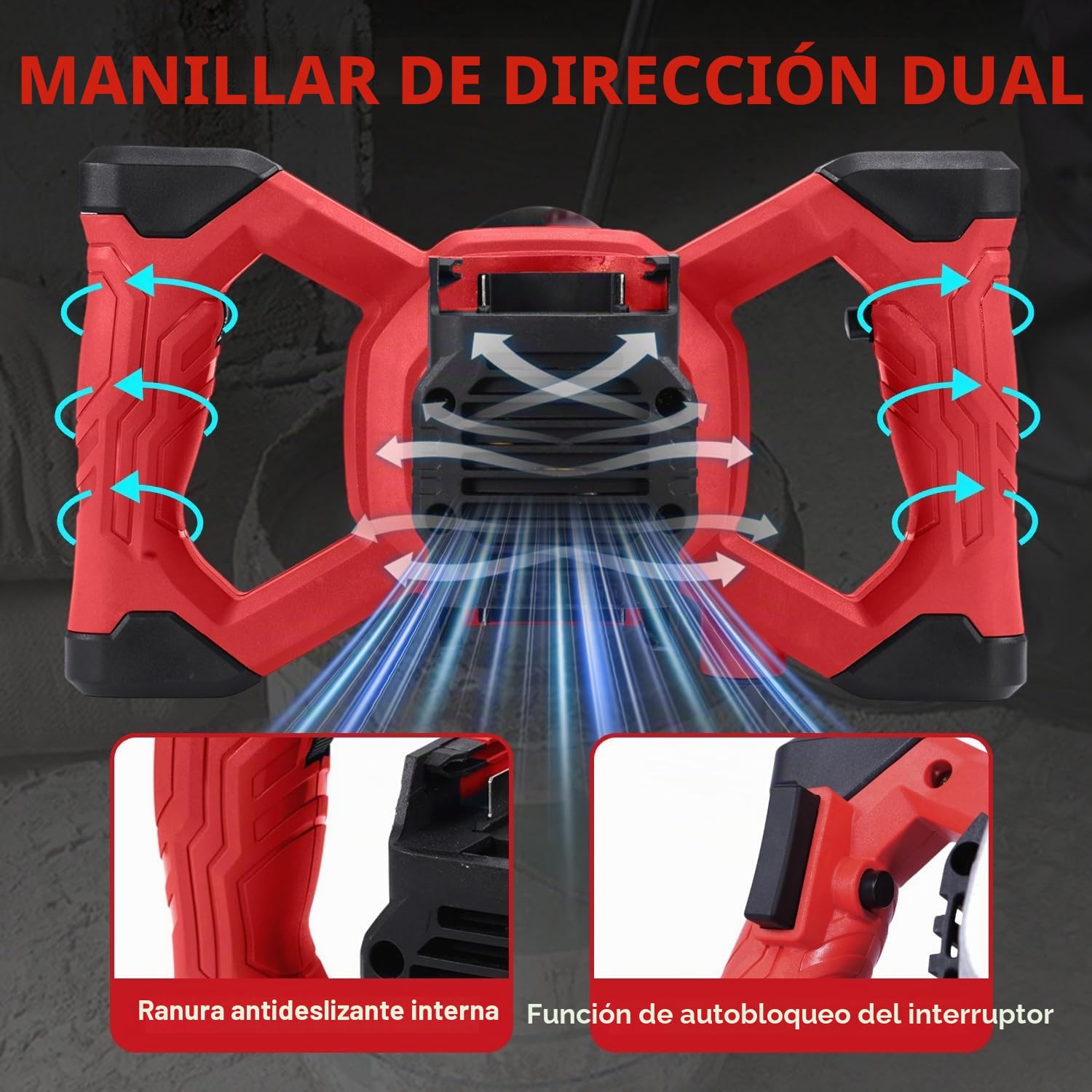 ONEVAN mezcladora de mortero a bateria, 40V batidora mortero hormigoneras electricas con 2 baterías de 4,0Ah, sin escobillas, vibrador de hormigon inalámbrico para pintura, yeso, cemento, mortero