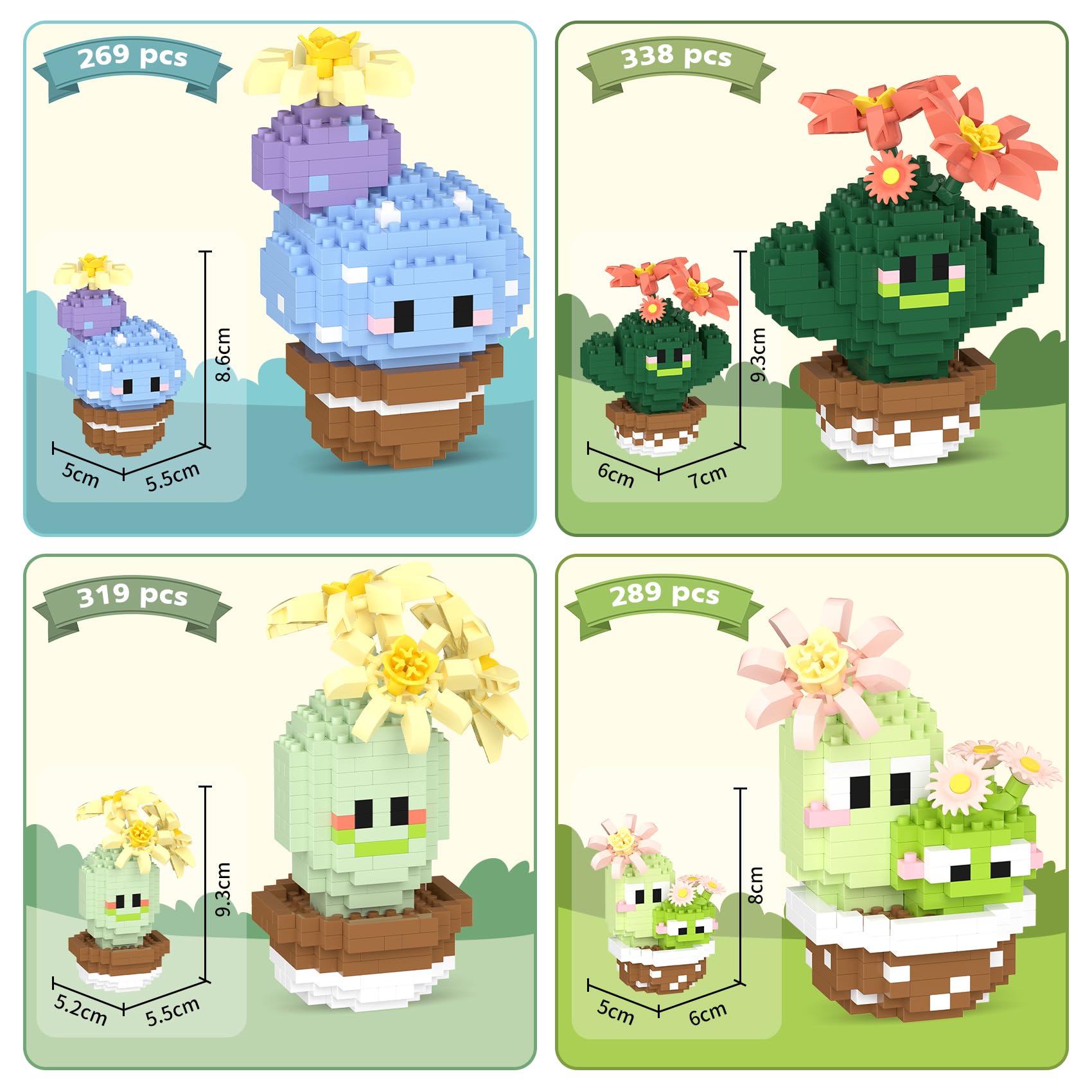 LULUFUN Building Blocks Set, Plant Cactus Mini Building Toy, Educational Toy,Gift for Adults and Children,Set of 9 - Image 3