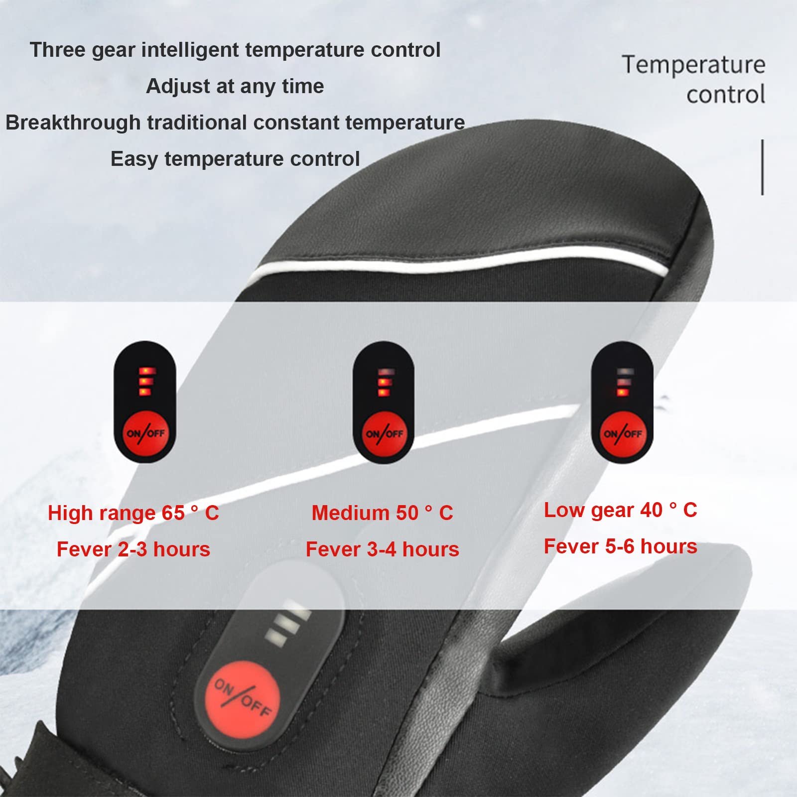 Calentamiento de Motocicleta Guantes de Pantalla Táctil Calentamiento de Fibra de Carbono Esquí Antisalpicaduras Ajuste de Temperatura de Tres Velocidades Equitación Montañismo