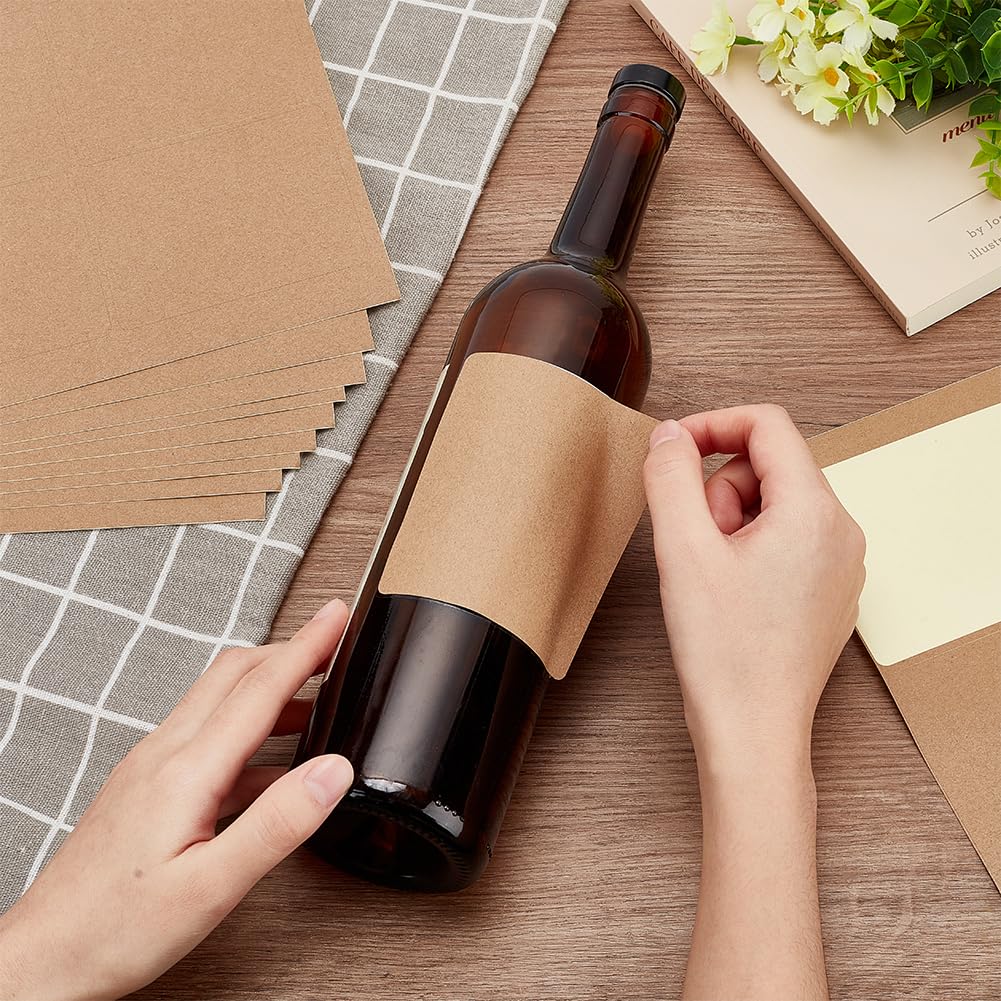 PH PandaHall 120pz Etichette Adesive per Bottiglie di Vino Etichetta per Vino Vuota, Etichetta Adesive Marrone Rettangolari per Bottiglie di Marmellata Lavori Manuali Confezioni Regalo, 10x8.5 cm