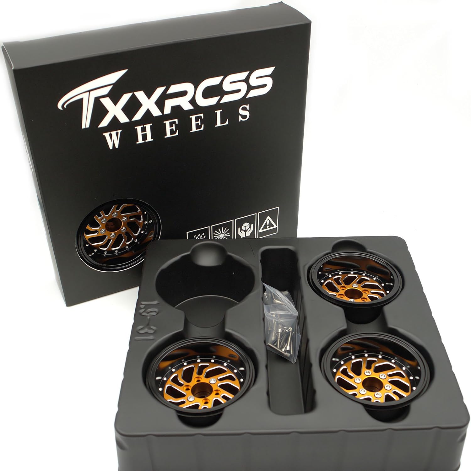 RC 1.9 Inch Beadlock Wheels Offsets -8.5mm Rims Hex 12mm Aluminum Wheel for TRX4 TRX6 SCX10 Gen8 1/10 RC Crawler Remote Control Car Upgrades Accessories (Golden & Black)