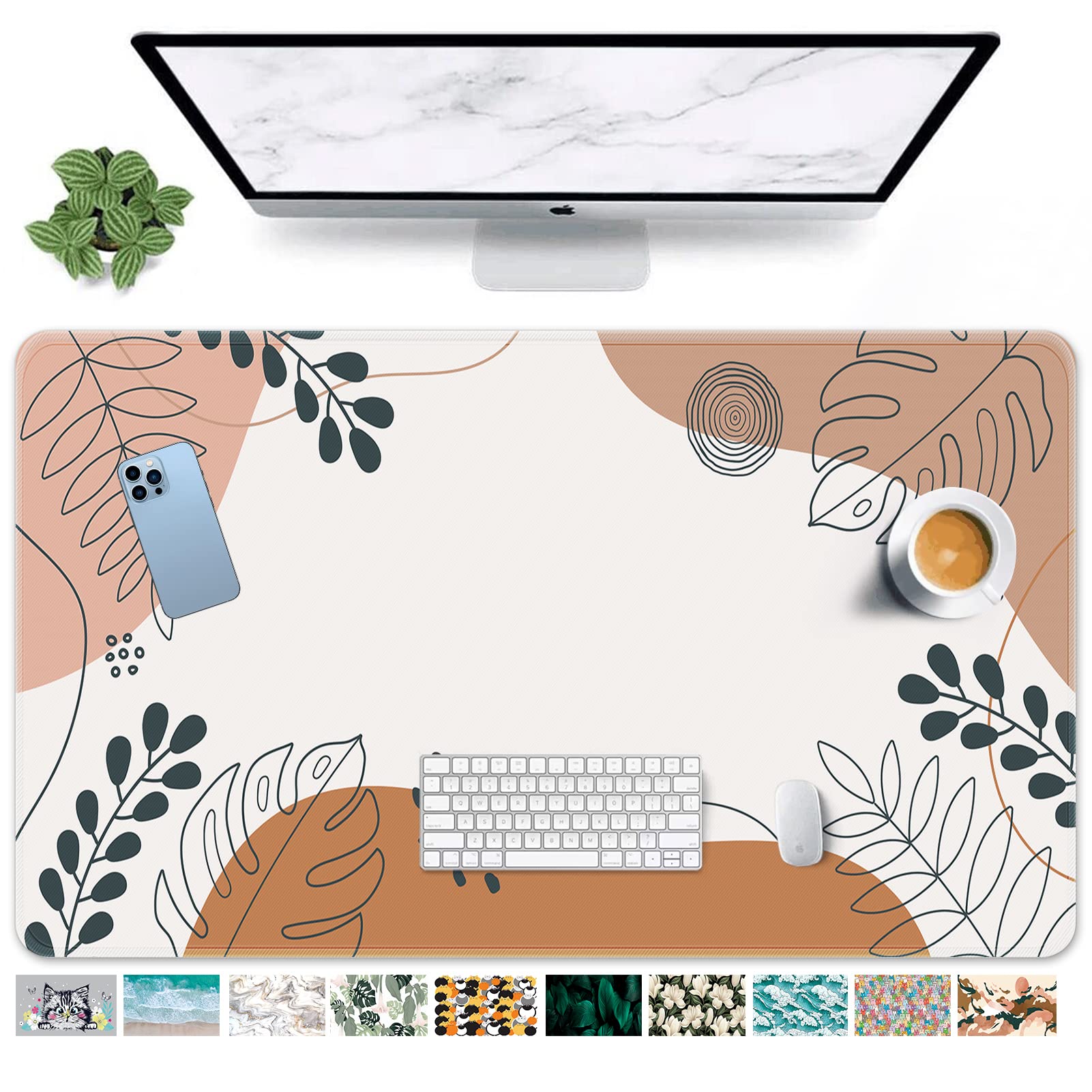 Britimes Large Gaming Mouse Pad Boho Style Big Leaves Non-Slip Desk Pad Keyboard and Mouse Desk Mat for Gamer, Office & Home, 31.5 x 15.7 in