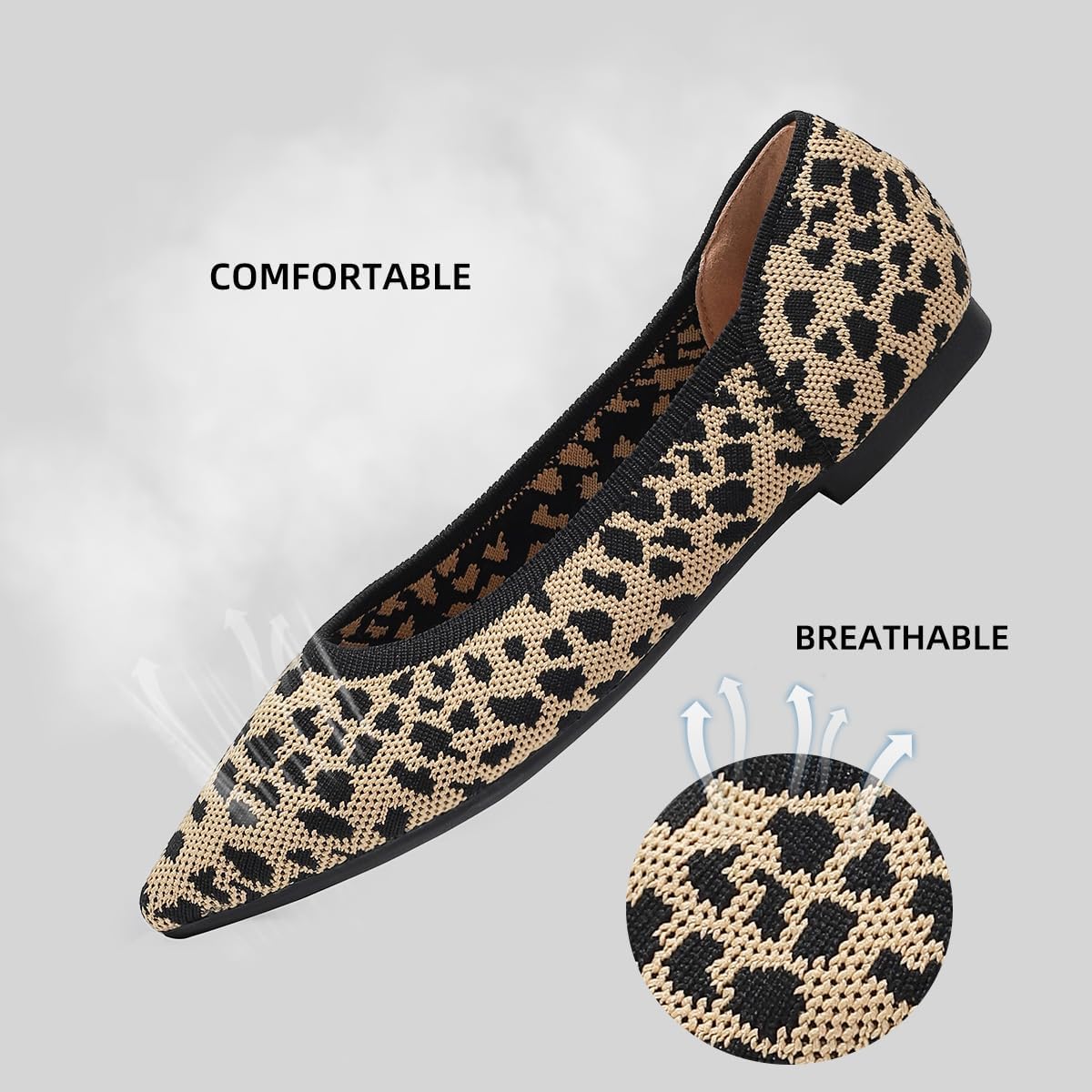 Women's Flats Shoes Pointed Toe Knit Ballet Comfortable Dressy Slip On Leopard Flat - Image 5