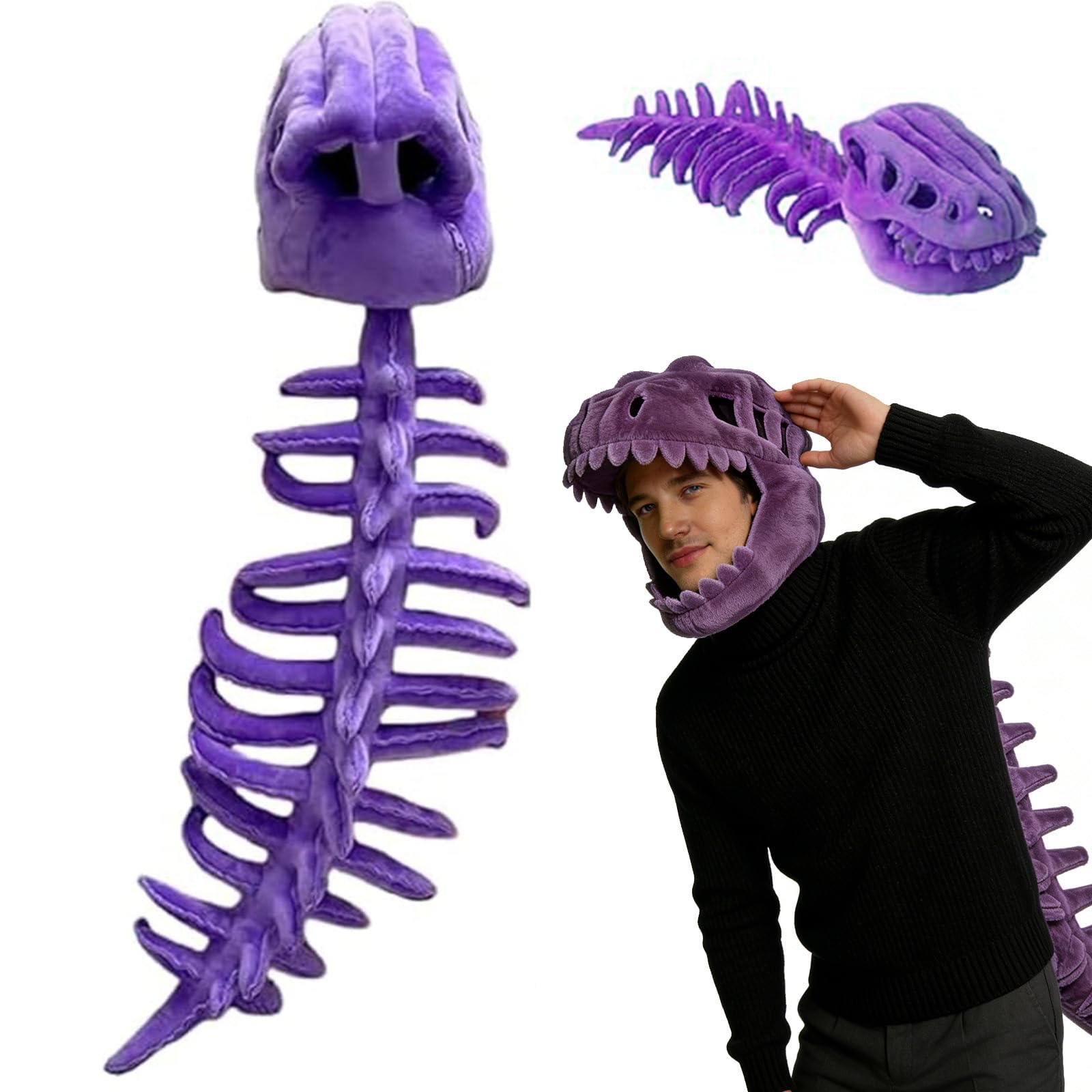 ZZXIAOJIE Dinosaur Skeleton Costume Realistic Dino Plush Skeleton Mask Spine 3D Spinosaurus Plush Dino Costume Adult (Purple, 120cm)